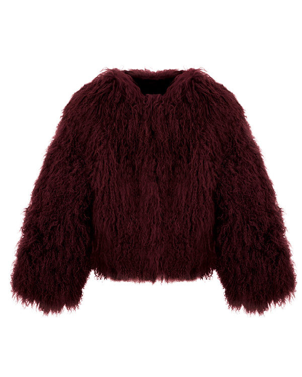 ШУБА ЛАМА ІЗ НАТУРАЛЬНОГО ХУТРА У ВІДТІНКУ БУРГУНДІ