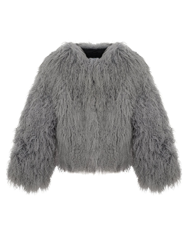 ШУБА ЛАМА ІЗ НАТУРАЛЬНОГО ХУТРА В СІРОМУ  КОЛЬОРІ