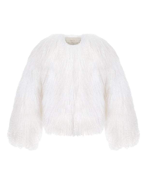 ШУБА ЛАМА ІЗ НАТУРАЛЬНОГО ХУТРА В МОЛОЧНОМУ КОЛЬОРІ