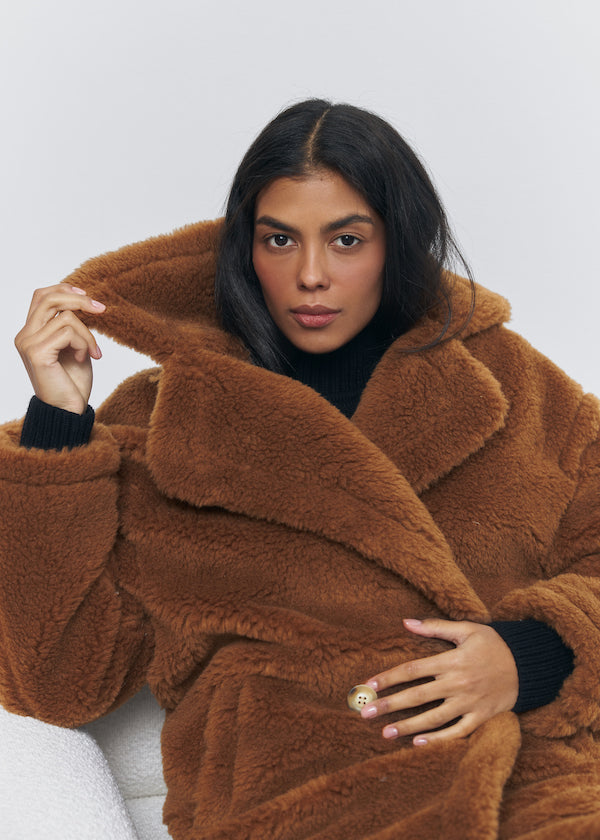 Teddy Bear fur coat made of natural wool in brown color
