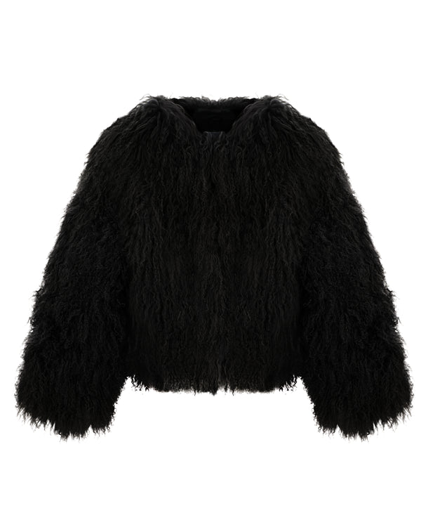 ШУБА ЛАМА ІЗ НАТУРАЛЬНОГО ХУТРА В ЧОРНОМУ КОЛЬОРІ