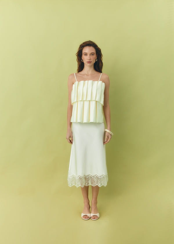 Satin midi skirt with lace