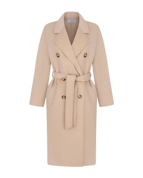 Cashmere coat with buttons in beige