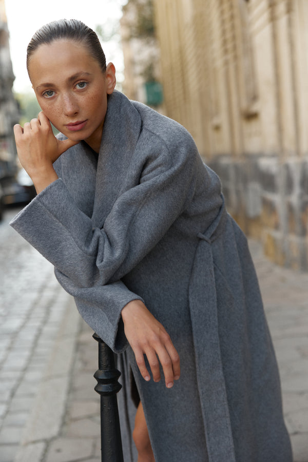 Wool wrap coat in grey color