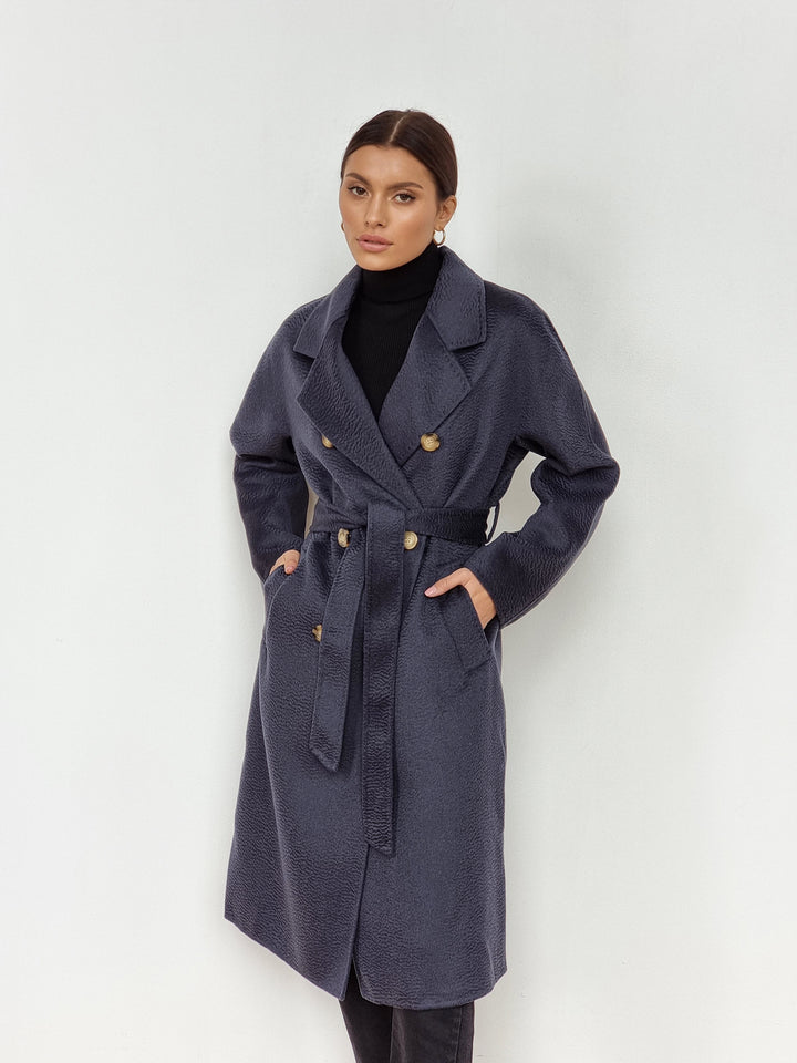 Кашемірове пальто з ґудзиками темно-синього кольору 