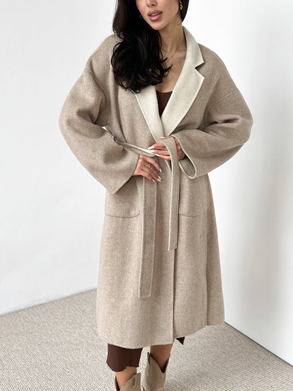 Reversible wool and cashmere coat in beige