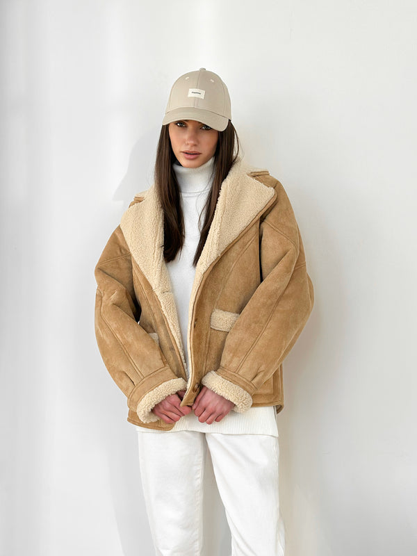 Sheepskin coat in beige