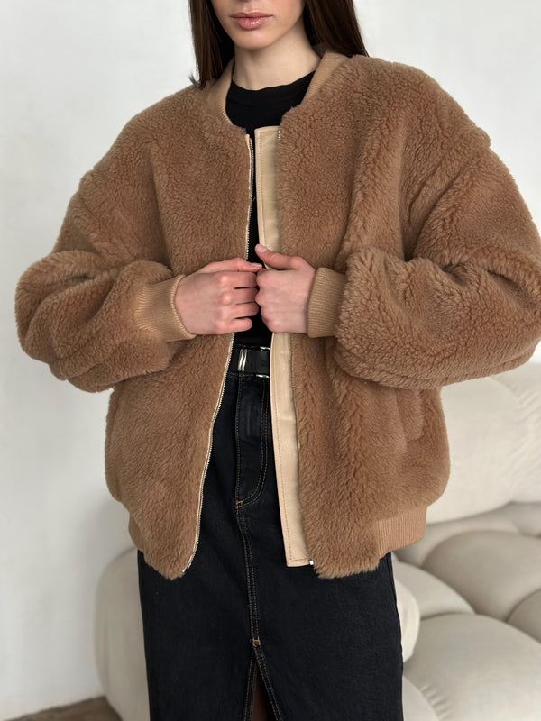Wool bomber jacket in brown
